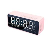 Kripyery Réveil radio avec haut-parleur Bluetooth, chargement sans fil, mini miroir affichage LED avec port USB, haut-parleur pour la maison, la chambre, le bureau, l'hôtel (rose)