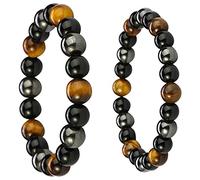 KRISFD Bracelet Triple Protection 2 Pièces Bracelet Obsidienne Noire Pierre Oeil De Tigre Hématite Noire 8 Mm, 10 Mm pour Hommes Et Femmes Cadeau