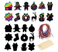KRISFD Images À Gratter De Noël Pour Enfants, 48 Pièces Décoration De Papier À Gratter Arc-en-ciel Scratch Art Carte À Gratter Enfant Dessin Pour Décoration De Noël D'hiver Fête Cadeaux