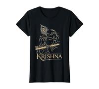 Krishna Flûte de Dieu Hindou en Plumes de Paon Cadeau de dévotion T-Shirt Graphique avec Valeur, Femme, Noir, XS