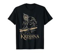 Krishna Flûte de Dieu Hindou en Plumes de Paon Cadeau de dévotion T-Shirt Graphique avec Valeur, Homme, Noir, M