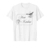 Krishna Vintage Spiritual Hare Retro Fleur et Oiseau Écriture T-Shirt