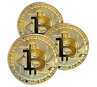 Krisler 3PCS Médaille Bitcoin Physique Plaqué avec 24 Carats Véritable Or. Monnaie Virtuelle Pièce de Collection Cadeau BTC Coin Art Collection Physique (Or)