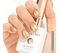 KRISNICE 0.5 Oz Gelée Vitrail Cat Eye Vernis Semi Permanent, 15ml Oeil de Chat Magnétique Gel 3D Holographique Brillant Translucide Couleur Vernis Gel French Manucure (Golden Aurora-MY015)