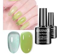 KRISNICE Nude Vernis à ongles gel Vert clair Bleu clair naturel translucide Vernis à ongles gel à séchage UV pour nail art, manucure et pédicure à la maison(KCS2-019)