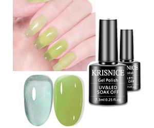 KRISNICE Nude Vernis à ongles gel Vert clair Bleu clair naturel translucide Vernis à ongles gel à séchage UV pour nail art, manucure et pédicure à la maison(KCS2-019)