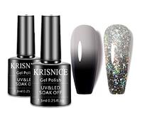 KRISNICE Vernis Semi Permanent Change de Couleur Gel Blanc Noir Briller Caméléon Mood,Vernis à Ongles Gel Oeil Cadeau UV LED Art Kit(Blanc-WB2-003)