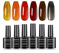 KRISNICE Vernis Semi Permanent Vernis à Ongles Gel Gelée Cristal Transparente Ongles en écaille de Tortue Rouge Orange Gris Couleur Cadeau UV LED Art Kit (Jelly Tortoise Shell Set)