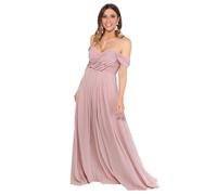 Krisp Robe de soirée femme plissée, style off-shoulder, longue KP136 (42 FR) (Taupe)