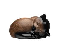 Kriss Art Urne funéraire pour animaux de compagnie, Urne funéraire en résine pour chat endormi, Urne funéraire pour chat pour les cendres, Petite urne pour animaux (Noyer noir)
