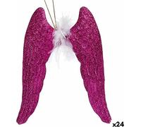 Krist+Christmas Ornament Ailes d'ange Fuchsia Glitter plastique 12,5 x 15 x 2,5 cm (24 pcs.)