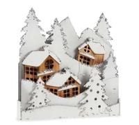 Krist+ Figurine décorative Lumière Village Blanc Marron Bois 44 x 48 x 7,5 cm (4 unités)