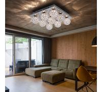 Kristallleuchte Plafonnier Lampe Design Boules Clair 9-Flammig Chrome L 37 CM