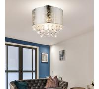 Kristallleuchte Plafonnier Lampe Design Feuille D'Argent 1x E27 Tissu Salon
