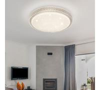 Plafonnier en cristal lampe ronde plafonnier salon, décoration en cristal CCT effet ciel étoilé, métal opale blanc clair, 1x LED 22 watts 1600 lumens lumière du jour blanc chaud, DxH 40x8,5 cm