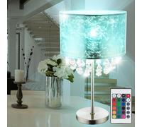 Lampe de table lampe en cristal lampe de lecture lampe de chambre, décor cristal abat-jour clair feuille d'or nickel mat, télécommande dimmable, RGB LED 8,5W 806Lm, DxH 32x56 cm