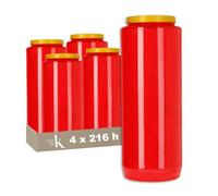 KRISTEN Bougie de neuvaine 9 jours - 216 heures de combustion - Rouge - Lot de 4 pièces - Pack économique - Bougie funéraire, bougie commémorative