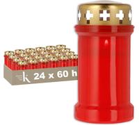 KRISTEN Bougie funéraire traditionnelle - 60 heures de combustion - Rouge - Set de 24 pièces
