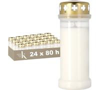 KRISTEN Bougie funéraire traditionnelle - 80 heures de combustion - Blanc - Set de 24 pièces