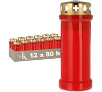 KRISTEN Bougie funéraire traditionnelle - 80 heures de combustion - Rouge - Set de 12 pièces