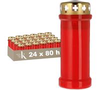 KRISTEN Bougie funéraire traditionnelle - 80 heures de combustion - Rouge - Set de 24 pièces