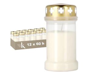 KRISTEN Lanterne funéraire extérieure traditionnelle 3D - 60 heures de combustion - Blanc - Lot de 12 pièces - Pack économique - Lumière commémorative, bougie funéraire, bougie commémorative