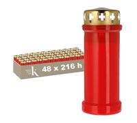 KRISTEN Lot de 48 bougies funéraires traditionnelles d'extérieur - 80 heures de combustion - Rouge - Lot de 48 - Bougie commémorative - Bougie commémorative - Bougie de cimetière