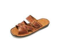 Kristian Shoes 142 Chausson Homme Cuir Fait À La Main Dans L'UE - Mules Été Avec Fermeture Scratch - Claquette Hommes Élégantes Et Confortables Pour Un Style Estival Raffiné - Marron 43