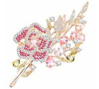 KristLand Broche De Fleurs Vintage Art Déco Platine Plaqué Broche Rose avec des Pierres Zircone Cubique Scintillantes Perles Broche Corsage Mariage Party Mariée Cadeau pour Femme Lady