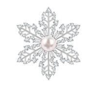 KristLand Broche élégante en forme de flocon de neige avec zircone scintillante et perle plaquée or blanc Broche à fleur Pour mariage Noël tenue Cadeau pour femme