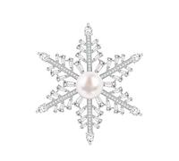 KristLand Broche Flocon de Neige en Zirconium et Perles - Bijou Doré de Noël pour Femmes - Accessoire de Fête Élégant pour Tenue de Mariage et Cérémonie