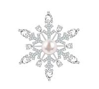 KristLand Broche Flocon de Neige en Zirconium et Perles - Bijou Doré de Noël pour Femmes - Accessoire de Fête Élégant pour Tenue de Mariage et Cérémonie