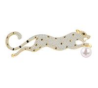 KristLand Broche Léopard Plaquée Or Zirconium Cubique Étincelant Accessoire de Mode Animal pour Hommes et Femmes Cadeau Anniversaire Noël Fête des Pères