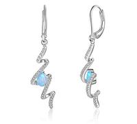 KristLand Moonlight Collection Collier Et Boucles D'oreilles En Argent S925 Avec Opale Bleue Oxyde De Zirconium Pendentif Courbe Délicat Pour Femme Petite Amie Fille Boîte Cadeau