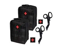 Krisvie 2PCS Pochette EMT Médecine Tactique Sac étanche Molle de Premiers Secours, Trousse Kit de Premiers Soins Militaires pour Randonnée Camping Airsoft avec Un Ciseaux médical (Noir)