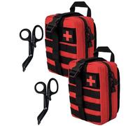 Krisvie 2Pcs Trousse de Secours Militaire,Pochette Amovible EMT Tactique Militaire avec Ciseaux Médical,Survie Militaire Sac étanche Molle (Rouge)