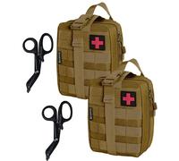 Krisvie 2Pcs Trousse de Secours Militaire,Pochette Amovible EMT Tactique Militaire Avec Ciseaux Médical,Survie Militaire Sac étanche Molle (Kaki)
