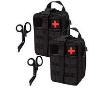 Krisvie 2Pcs Trousse de Secours Militaire,Pochette Amovible EMT Tactique Militaire Avec Ciseaux Médical,Survie Militaire Sac étanche Molle (Noir)