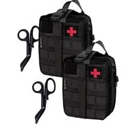 Krisvie 2Pcs Trousse de Secours Militaire,Pochette Amovible EMT Tactique Militaire Avec Ciseaux Médical,Survie Militaire Sac étanche Molle (Noir)