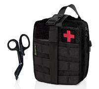 Krisvie Pochette EMT Médecine Tactique Sac étanche Molle de Premiers Secours, Trousse Kit de Premiers Soins Militaires pour Randonnée Camping Airsoft avec Un Ciseaux médical (Noir2)