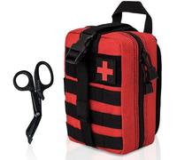 KrisVie Pochette EMT Médecine Tactique Sac étanche Molle de Premiers Secours, Trousse Kit de Premiers Soins Militaires pour Randonnée Camping Airsoft avec Un Ciseaux médical (Rouge Supérieur)