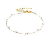 Kritz Bracelet Femme plaqué Or et Acier inoxydable Style Trombone Paperclip - Corde Torsadé - Gourmette Maille Cubaine - Perles - Bracelets Fin Rond Empilable Bijoux Cadeau Femmes (Chaine Perles)