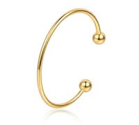 Kritz Bracelet Jonc Femme Ouvert Plaqué Or, Manchette Rigide à Boules Fine Empilable en Acier Inoxydable 316L, Minimaliste Élégant, Cadeau Bijoux Tendance