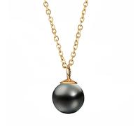 Kritz Collier Femme Perle Noire Tahiti plaqué Or - Pendentif Perle ronde imitation grade 4 et Chaine Réglable - Bijoux Mode Cadeau