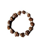 KRJGOERG Bracelet élastique fait à la main en grains de café naturel tressé en copeaux de noix de coco pour femme, 1.0*1.0*1.0