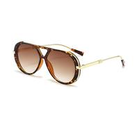 KRJGOERG Lunettes de soleil ovales surdimensionnées punk 2025, lunettes de luxe vintage à grande monture UV400 pour homme et femme, lunettes d'escalade en plein air, marron clair, 14.0*12.0*2.0