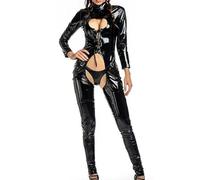 KRLZKID Catsuit femme Combinaison en cuir verni Tenue de soirée cosplay,Black-3XL
