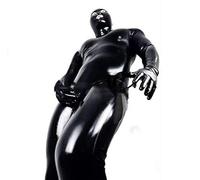 KRLZKID Faux cuir Combinaison justaucorps Hommes Sexy Pochette à pénis Cosplay de prisonnier Bodysuit moulant,Black-L