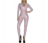 KRLZKID Femmes faux cuir Bodysuit Combinaison justaucorps Fermeture éclair avant à l'entrejambe Vêtements de danse cosplay pour boîte de nuit,Pink-5XL