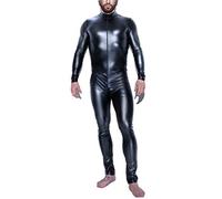 KRLZKID Lingerie sexy pour hommes Combinaison en simili cuir Combinaison en latex Justaucorps à manches longues Clubwear,Black-M